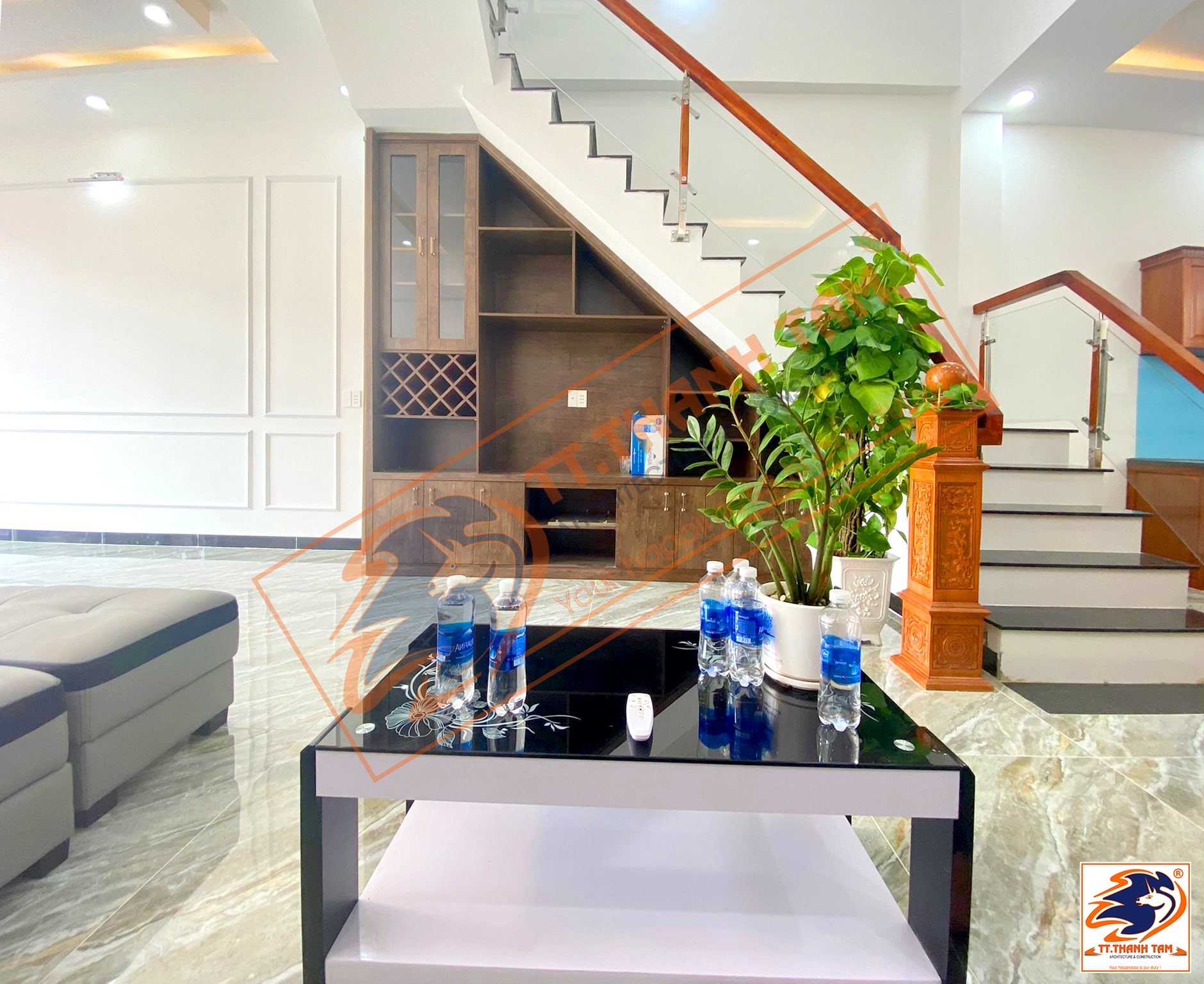 nhà phố 3 tầng hiện đại - kệ tivi