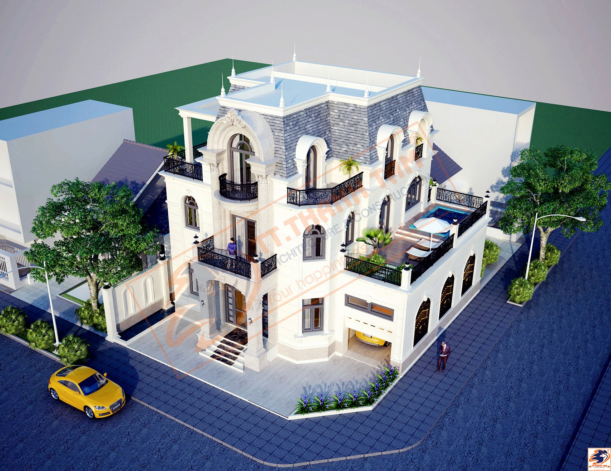 biệt thự tân cổ điển 3 tầng - góc nhìn trên cao