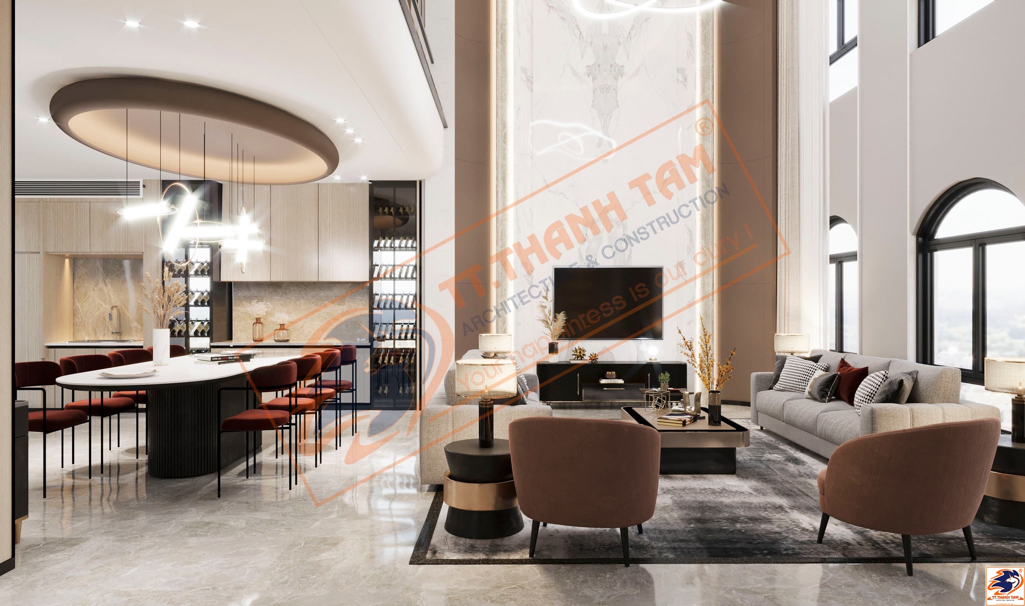 biệt thự tân cổ điển 3 tầng - khách và bàn ăn