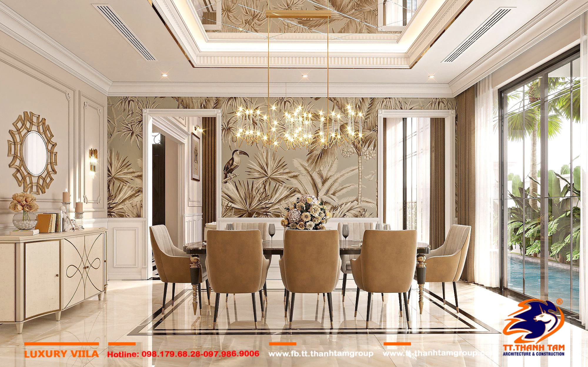 Biệt thự Tân cổ điển bếp và phòng ăn 
