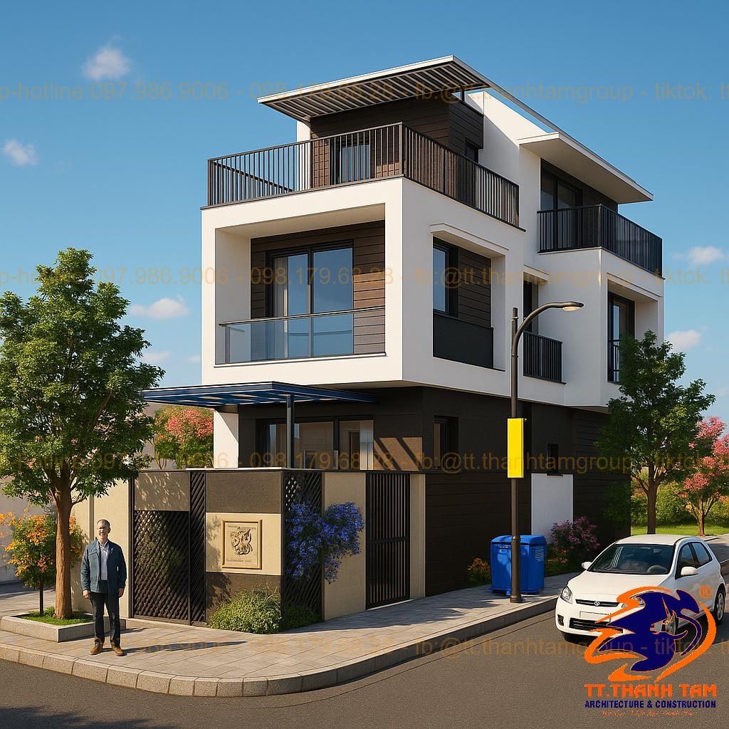 nhà phố hiện đại góc 2 mặt tiền đường