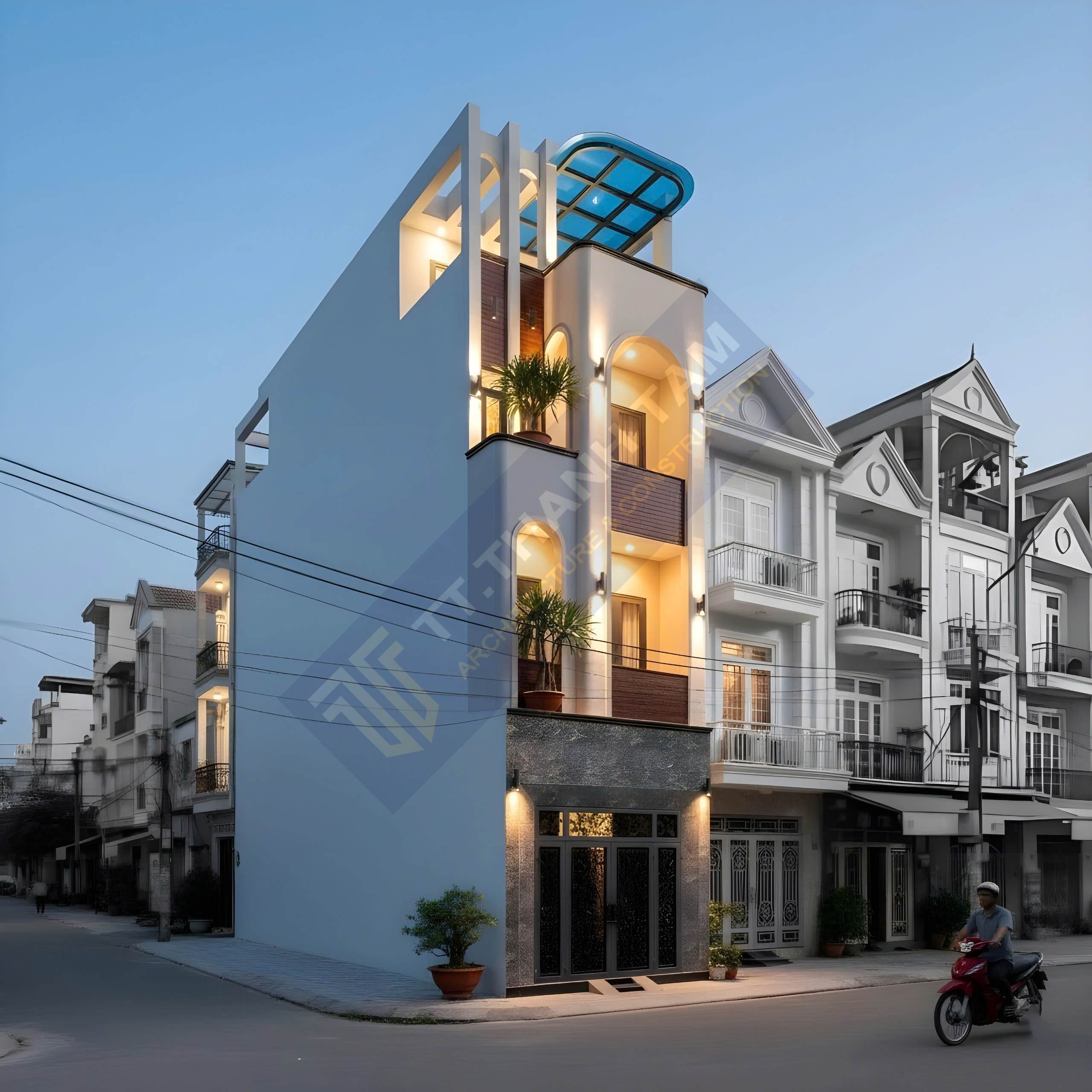 nhà phố hiện đại 3 tầng 1 tum - mặt hông