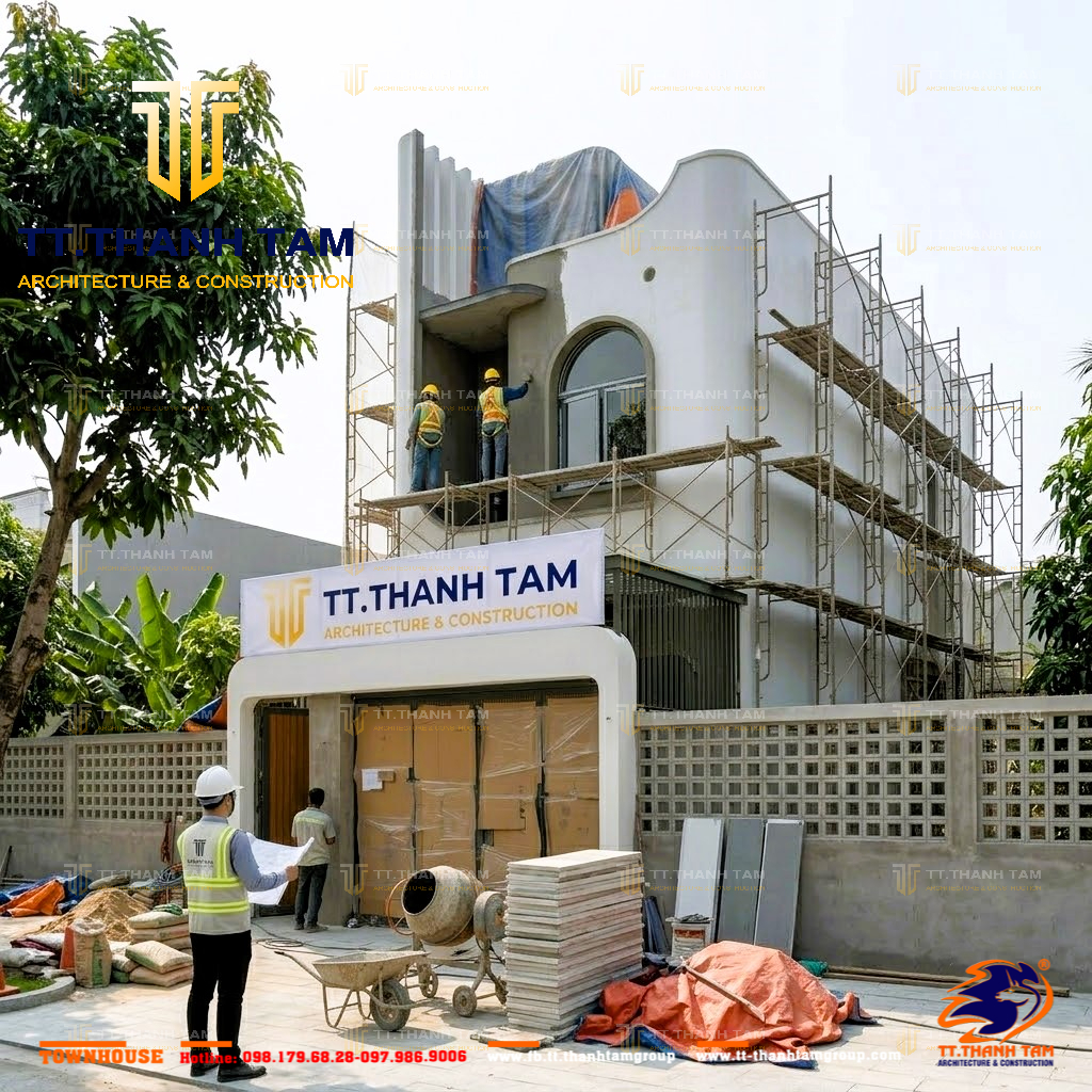 Mẫu nhà 1 trệt 1 lầu đẹp hiện đại TT. Thành Tâm - sơn nước